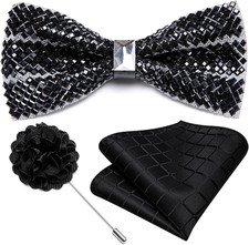 Bowties for Men Rhinestone Sequin Diamond Pre Tied with Adjustable Length for Pa
