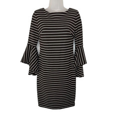 Calvin Klein Sheath Dress Women's 6 Black White Striped Flutter Sleeve Stretch