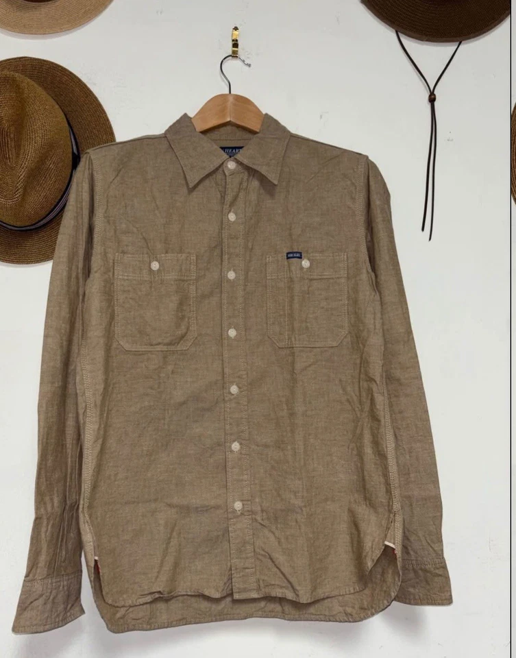 Camisa Iron Heart IHSH-344 caqui 10 oz cambray - talla grande - 100 % algodón Foto 2 de 3