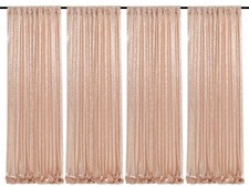 4 PCS Rose Gold Glitter Sequin Backdrop Curtains 2x8 FT Dessert Wedding Decor