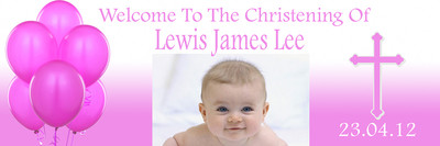 PERSONALISED PINK CHRISTENING BAPTISM BANNER LARGE 1500MM X 500MM ANY PHOTO TEXT