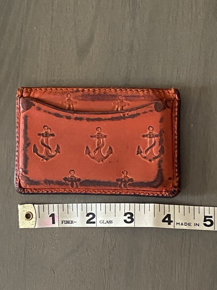 JACK SPADE Embossed Anchors Wallet Orange Leather Mini Wallet Tattoo