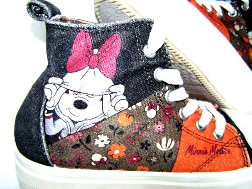 Mädchen Disney Minnie Mouse High Top Tennisschuhe Größe 1 M EG braun Denim BTS SALE
