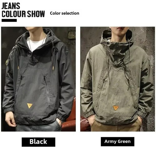 Outdoor Workwear Hooded Jacket Loose Fit Japanese Half Zipper Spring Autumn - Picture 7 of 26