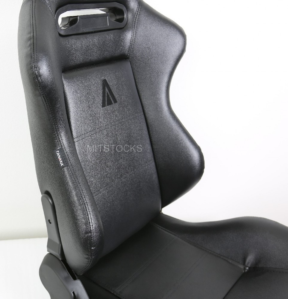 2 TANAKA BLACK PVC LEATHER RACING SEATS RECLINABLE + SLIDERS FIT