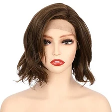 Onedor 10 Inch Side Part Lace Front Short Wavy Hair Bob Wigs for Women 
