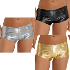Women's Shiny Metallic Leather Rave Booty Dance Shorts Hot Pants Party Clubwear