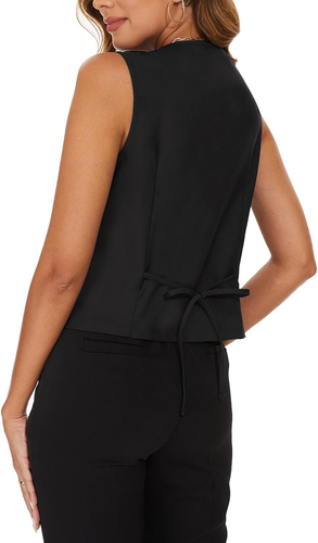 Gilet Da Donna Senza Maniche Blazer Da Ufficio Gilet Anteriore Foderato Con Bott - Foto 3 di 12