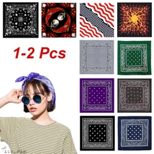 1-2Pcs Bandana 100% Cotton Paisley Print Double-Sided Scarf Head Neck Face Mask