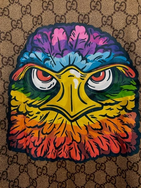 Gucci Jersey GG Eagle Print Jersey XS Track Jacket Marrone Nero 54553 Donna Uomo