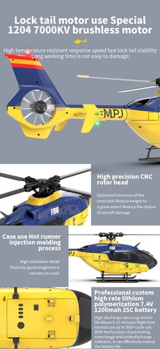 YXZNRC F06 EC135 RC Helicopter 2.4G 6CH 6 Axis Gyro Brushless 3D Flybarless 1:36 - Picture 14 of 20