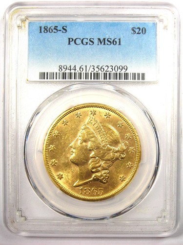 1865-S Liberty Gold Double Eagle $20 Coin - PCGS MS61 (BU UNC) - $10,000 Value - Picture 2 of 6