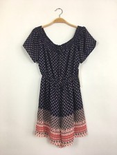 AQUA Round Neck Print Drawstring Waist Romper Playsuit Shorts Blue Multi XS 98