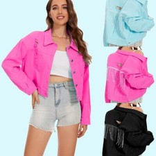 Giacca In Denim Femminile Con Frange Rovinata Rosa Nuova