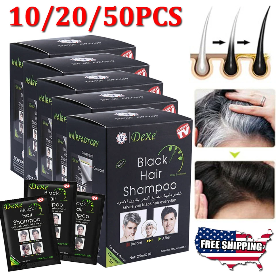 10-50 PIEZAS DEXE Champú Cabello Negro Natural Instantáneo 5 Min Tinte de Color de Cabello para Unisex Foto 3 de 4
