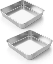 LIANYU 2 Pack 8 X 8 Inch Square Cake Pan, Stainless Steel Baking Lasagna Brownie