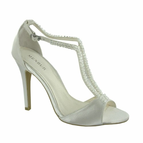 MENBUR ~ Riemchen-Sandaletten mit edlen Acryl Perlen 39 weiß ivory Brautschuhe - Picture 3 of 4