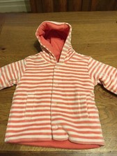 M&S Pink And White Stripe Velor Coat Size 6-9 Months