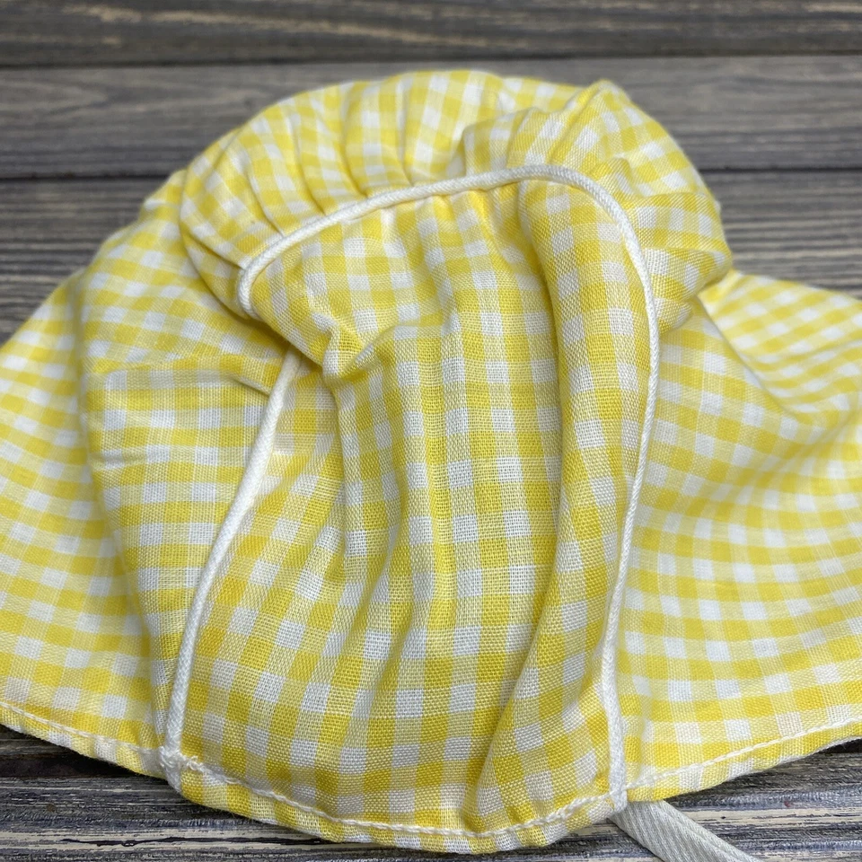Gorro a cuadros a cuadros amarillo blanco bebé bebé vintage Foto 3 de 3