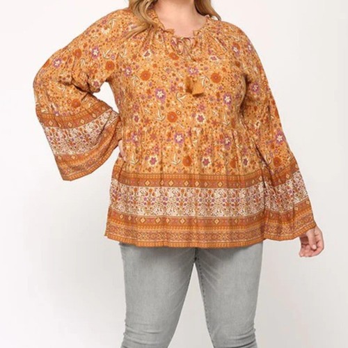 Gigio Plus orange boho Peasant style top blouse NWT size XL flowy tassles