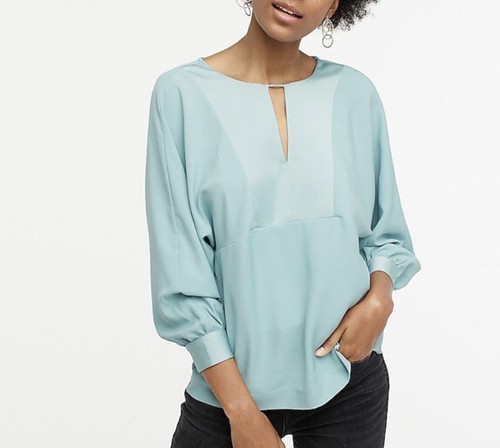 J Crew Women's Teal Keyhole V-neck top 