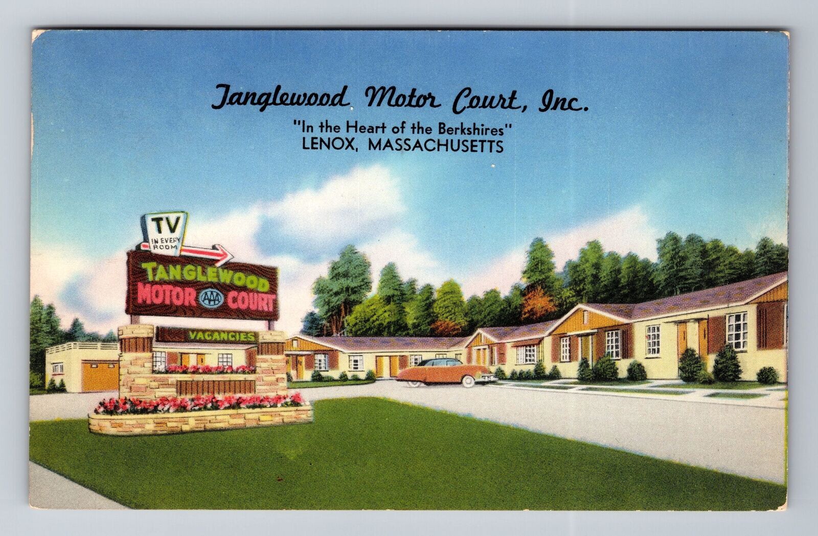 Lenox MA-Massachusetts, Tanglewood Motor Court Inc. Berkshires Vintage Postcard
