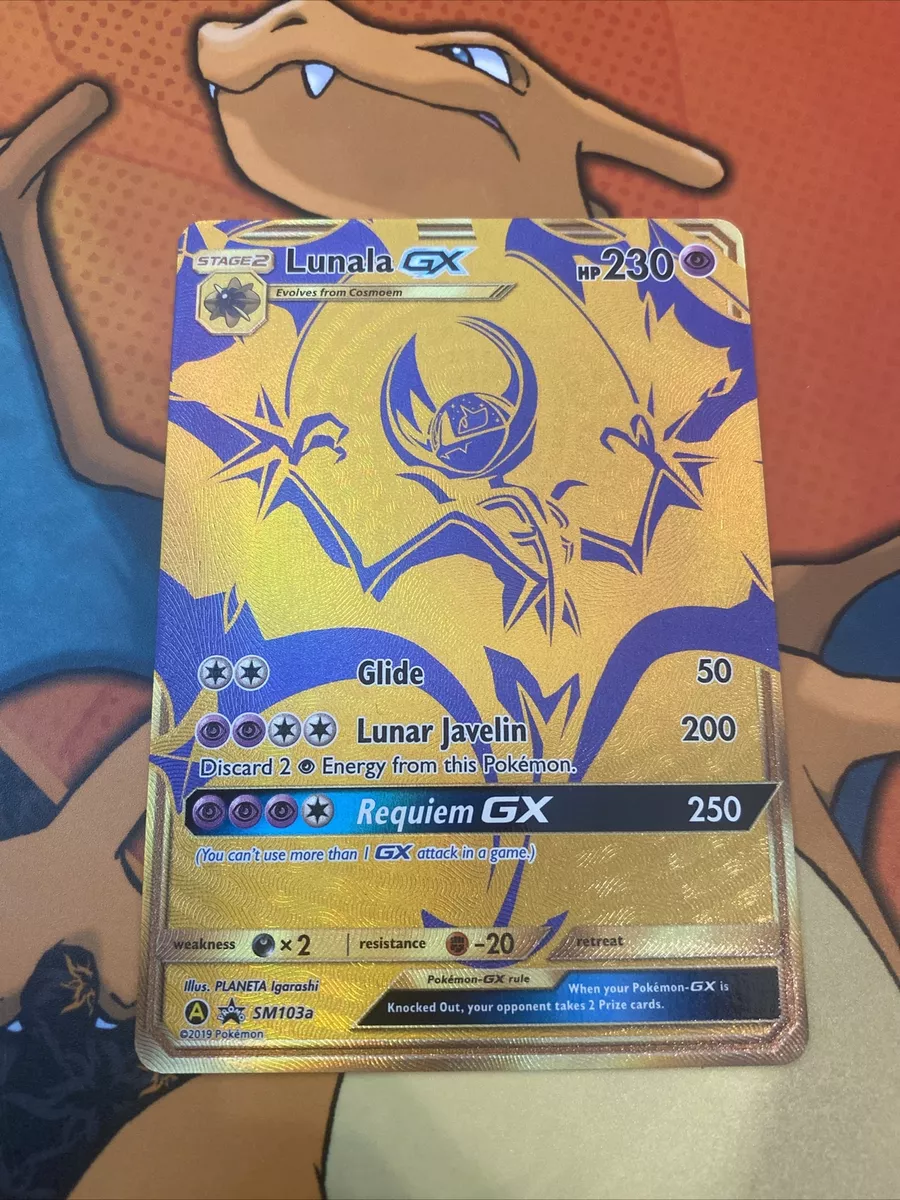 GOLD FULL ART Lunala GX ULTRA RARE Pokemon SM103a Hidden Fates Black Star  Promo