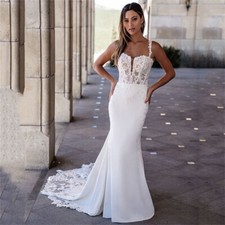 Elegant Mermaid Wedding Dresses Boat Neck Lace Appliques Backless Bridal Gowns