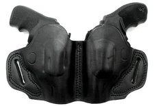 2-GUN Small of Back (SOB) Black Leather Belt Holster for SMALL 2" REVOLVERS