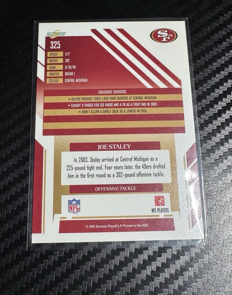 2007 Score NFL- 49ers Rookie Joe Staley #325 (RC) - Image 2 of 2