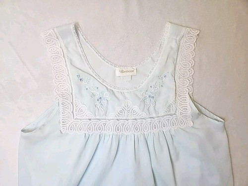 VTG Barbizon Blue Cotton Blend Robe & Nightgown Peignoir Set Lace Embroidered SP - Picture 2 of 24