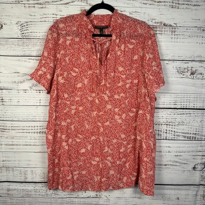 Womens Lane Bryant Crinkle Gauze Lightweight Coral Floral SS Tunic Blouse Sz 22