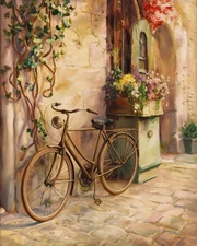Bicycle Beside the Green Shutters | Rustic Floral Still Life | Museum Fine Art