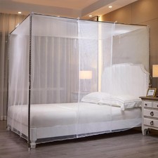 White Mosquito Net Bed Canopy One Side Opening Netting Curtain Twin Size Bedroom