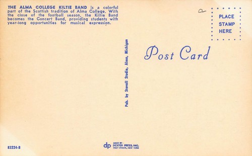 Kiltie Band Football Field Alma College Michigan 60er Jahre Postkarte - Bild 2 von 2