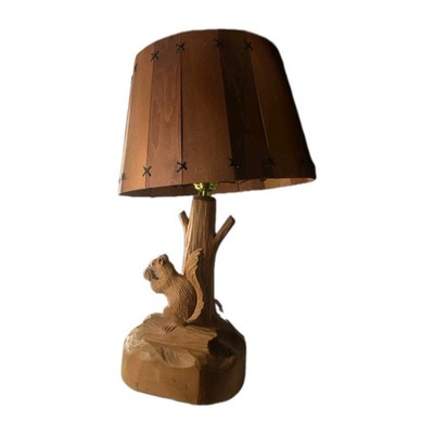 VTG Clement Dube Hand Carved Wood Squirrel Lamp St-Jean-Port-Joli Quebec Signed