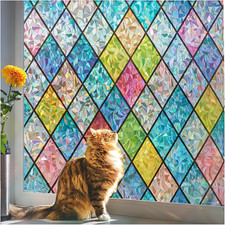Rainbow Window Film Privacy: Stained Glass Self Adhesive, No-Glue Frosted Win...