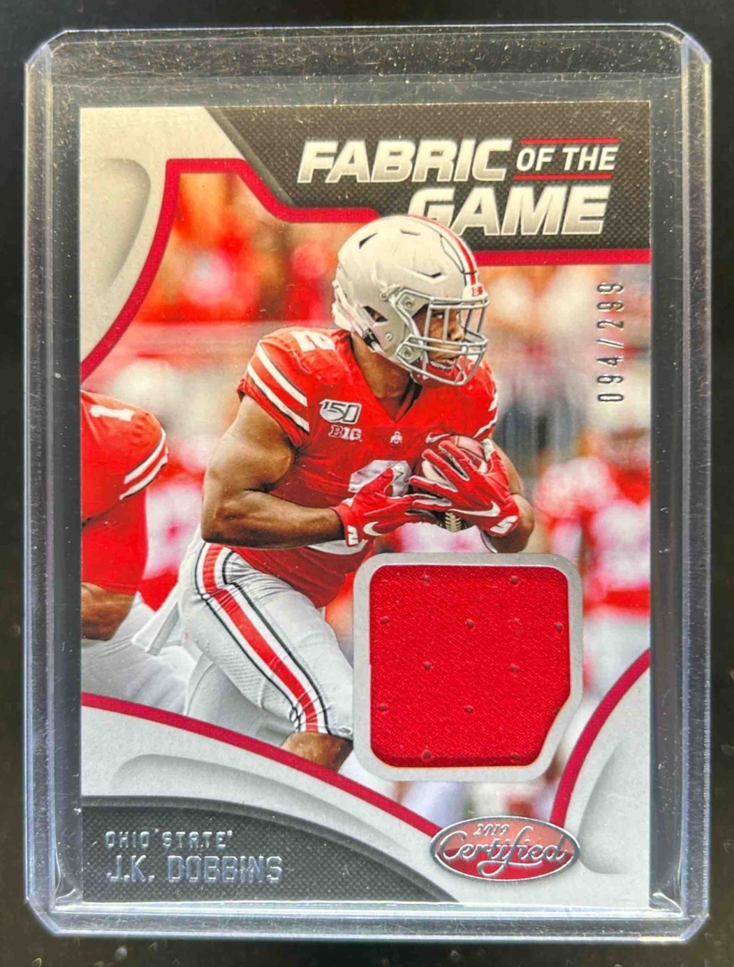 JK Dobbins Panini Chronicles Draft Picks Certified Collegiate Fabric of the Game #14 Base