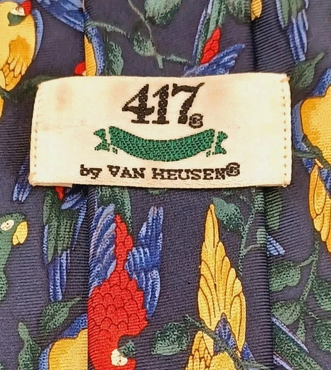 Corbata vintage Van Heusen 417 4" de ancho 58" de largo todas las aves de seda loros azul tropical Foto 3 de 4
