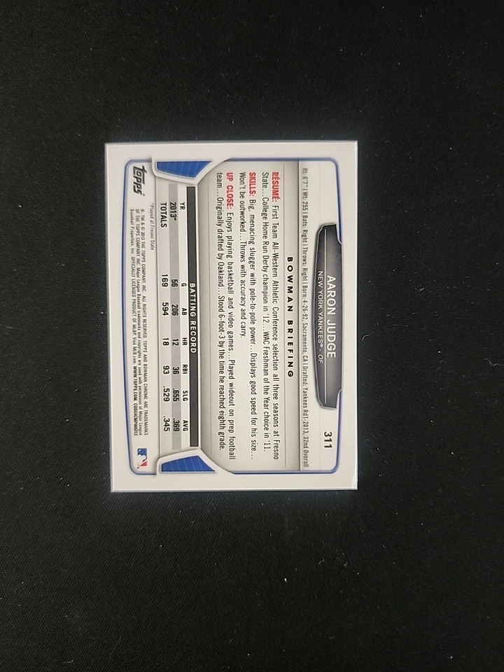 2013 Bowman Chrome Minis - Aaron Judge #311 (RC) - Image 2 of 2