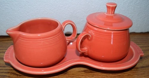 Homer Laughlin Fiesta Fiestaware Cream And Sugar Set With Tray - Persimmon
