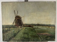 Oil On Canvas Post-Impressionist: View Of A Mill Dutch School?