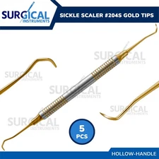 5 Pcs Sickle Scaler #204S Gold Tips Dental Instruments Hollow Handle German Gr