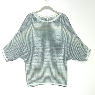 PureJill Women s Size 2X Linen Cotton Aqua Blue Striped Oversized Boxy Sweater