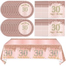 30th Birthday Decorations For Women 41 PCS Rose Gold Tableware Serves 20 Pro