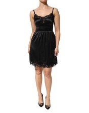 Dolce & Gabbana Black Silk Blend Lace Trim Sleeveless Mini Women's Dress