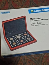 6 Coin Set Display Box Mahogany Style For 2x2 Square Quadrum Holder 2021 Morgans