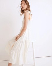 Madewell Eyelet Lucie Tie-Strap Tiered Midi Dress Sz L, 100% Cotton, Cream