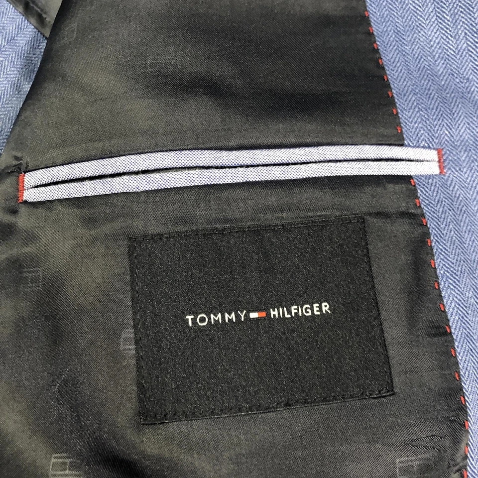 Tommy Hilfiger Blazer мужской 46L синий льняной елочка две кнопки спортивное пальто - Изображение 4 из 4