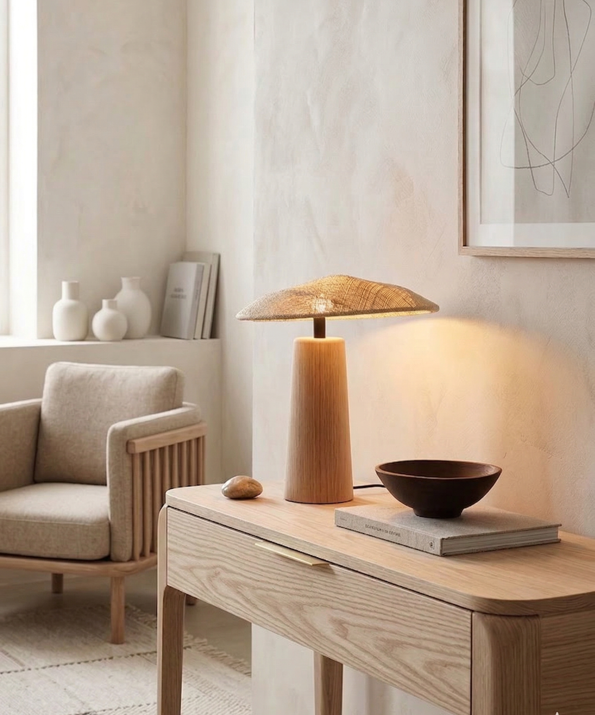 Wabi-Sabi Wooden Desk Lamp, Japanese Designer Zen Table Light, Nordic Retro LED